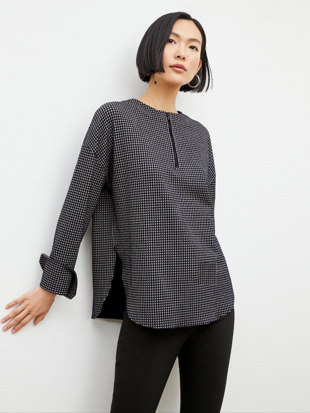 MM Lafleur Black The Tully Top Stretch Houndstooth Size Small